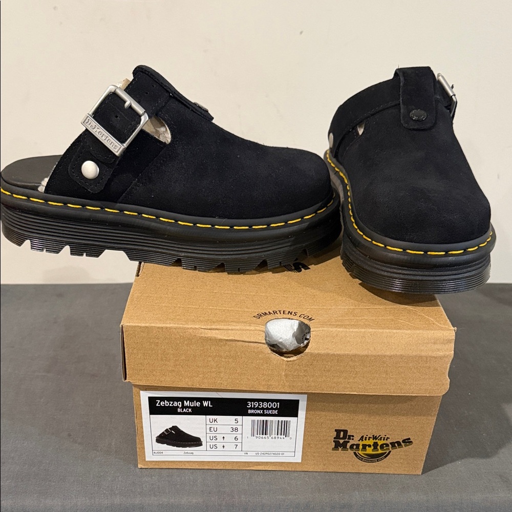 Dr. Martens Black Buckle Mules
